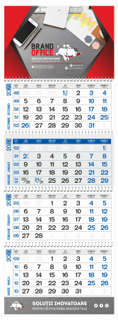 Calendare personalizabile - Calendar perete 4 luni rigid albastru/rosu – personalizare corporate