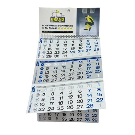 Calendare personalizabile - Calendar perete Triptic – albastru/rosu, personalizare corporate