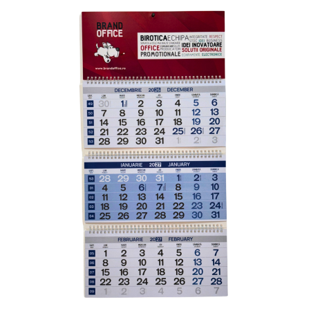Hartie copiator si produse tipografice - Calendar perete Triptic – albastru/rosu, personalizare corporate