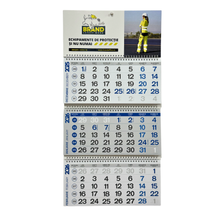 Agende, calendare si organizatoare - Calendar perete Triptic pliat – rosu/albastru, personalizare corporate