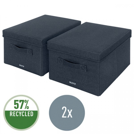 Cutie depozitare Leitz, material textil, pliabila, cu capac si maner, 28x20x38 cm, 2 buc/set, gri-carbune [2]