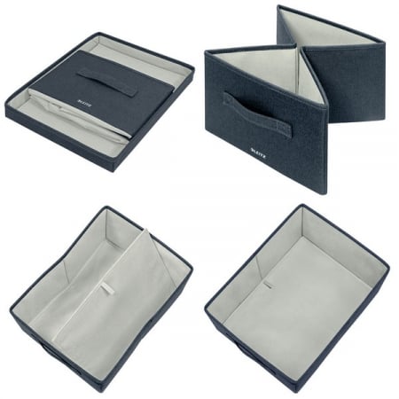 Cutie depozitare Leitz, material textil, pliabila, cu capac si maner, 28x20x38 cm, 2 buc/set, gri-carbune [4]