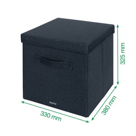 Cutie depozitare Leitz, material textil, pliabila, cu capac si maner, 33x32x38 cm, 2 buc/set, gri-carbune [6]