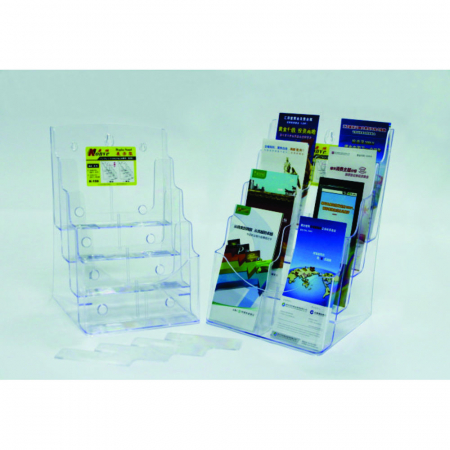 Unitate Protejata - COMERT - Display plastic pentru brosuri, de birou/perete, 4 x A4-portrait, KEJEA - transparent