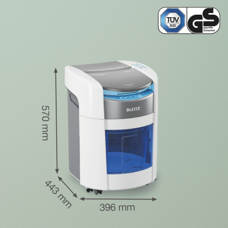 Distrugator documente automat Leitz OptiMax Home Office, P5, micro-cut (particule), 150 coli, cos 15L, alb-gri [7]