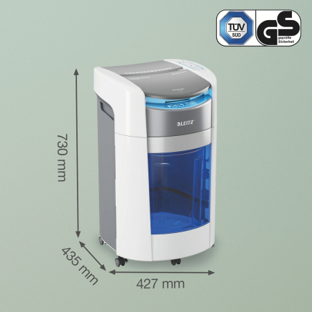 Distrugator documente automat Leitz OptiMax Office, P4, cross-cut (confeti), 300 coli, cos 25L alb-gri [7]