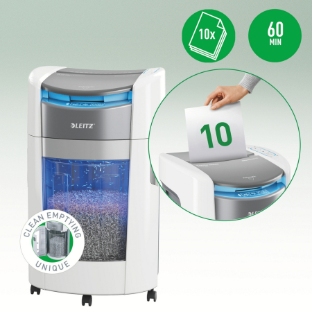 Distrugator documente automat Leitz OptiMax Office, P4, cross-cut (confeti), 300 coli, cos 25L alb-gri [5]