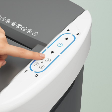 Distrugator documente automat Leitz OptiMax Office, P5, micro-cut (particule), 300 coli, cos 25L alb-gri [6]