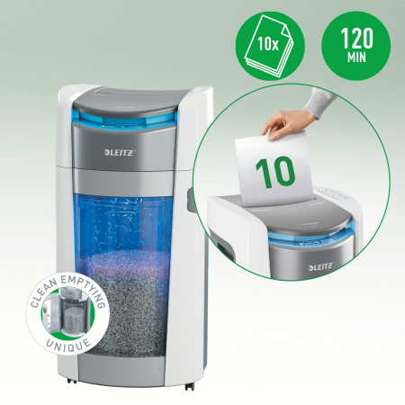 Distrugator documente automat Leitz OptiMax Office Pro, P5, Micro-cut (particule), 600 coli, cos 50L, alb-gri [5]