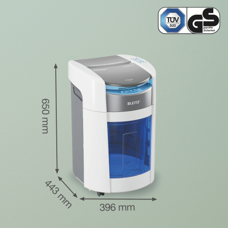 Distrugator documente automat Leitz OptiMax Small Office, P5, micro-cut (particule), 200 coli, cos 21L, alb-gri [7]