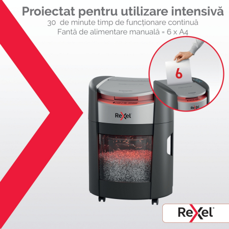 Distrugator documente automat REXEL SHREDMAX 150M, P5, micro-cut (particule), 150 coli, cos 15L, negru-gri [9]