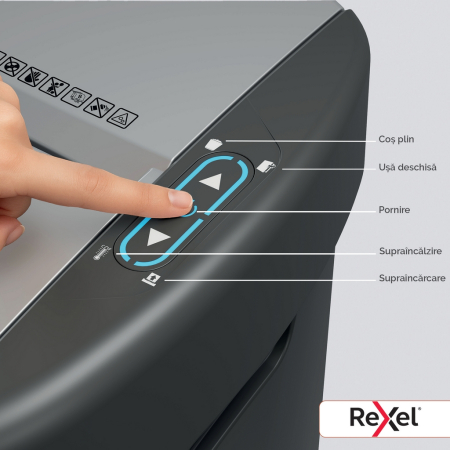 Distrugator documente automat REXEL SHREDMAX 150M, P5, micro-cut (particule), 150 coli, cos 15L, negru-gri [6]