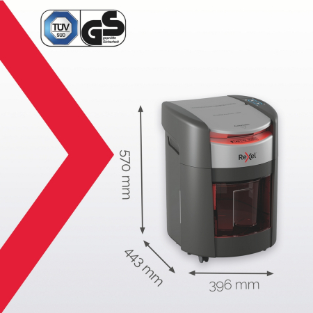 Distrugator documente automat REXEL SHREDMAX 150X, P4, cross-cut (confeti), 150 coli, cos 15L, negru-gri [12]