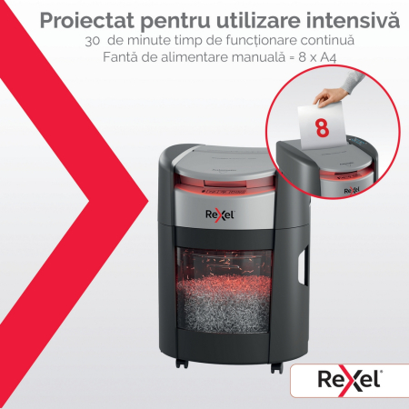 Distrugator documente automat REXEL SHREDMAX 150X, P4, cross-cut (confeti), 150 coli, cos 15L, negru-gri [7]