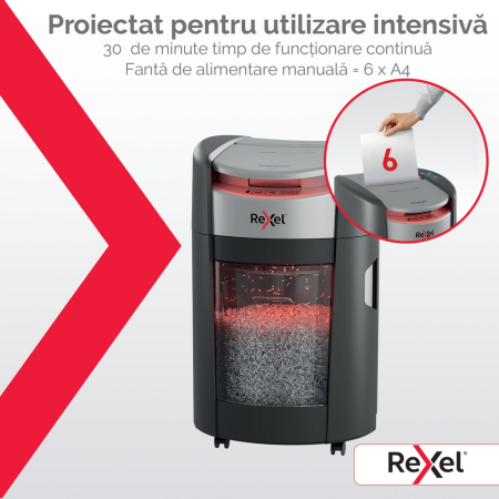 Distrugator documente automat REXEL SHREDMAX 200M, P5, micro-cut (particule), 200 coli, cos 21L negru-gri [3]