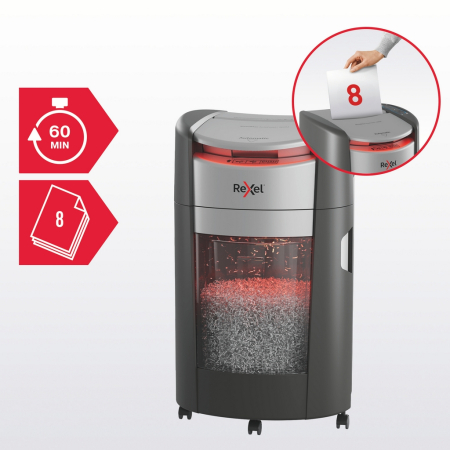 Distrugator documente automat REXEL SHREDMAX 300M, P5, micro-cut (particule), 300 coli, cos 25L negru- gri [5]