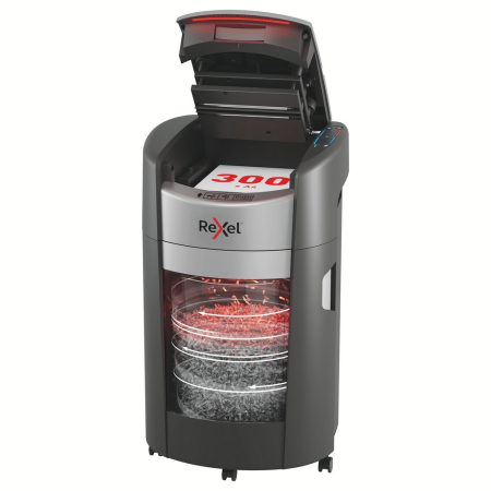 Distrugatoare documente - Distrugator documente automat REXEL SHREDMAX 300X, P4, cross-cut (confeti), 300 coli, cos 25L, negru- gri