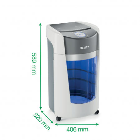 Distrugator documente manual Leitz IQ OptiMax Office, P5, micro-cut (particule), 10 coli, cos 35l, alb-gri [5]