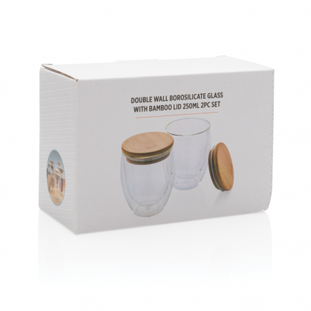 Set 2 pahare cu perete dublu din sticla borosilicata cu capac bambus, 250ml [11]