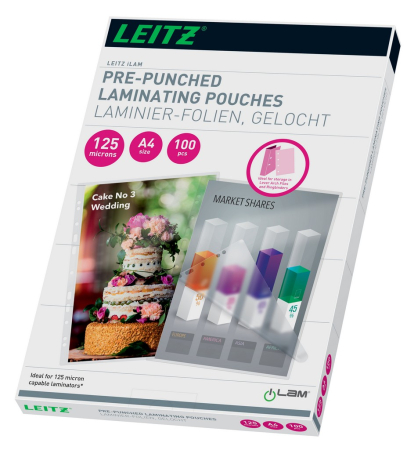 Noutati si inovatii - Folie laminare Leitz, la cald, pre-perforata, A4, 125 mic, 100 buc/set