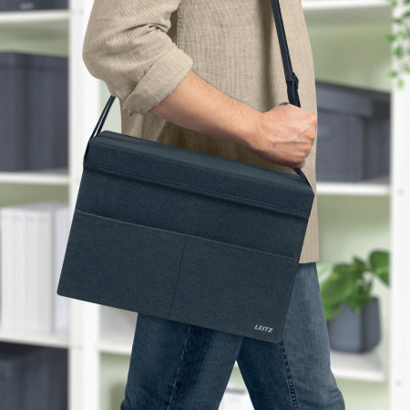Geanta Leitz Compacta din material textil cu capac, gri catifea, pliabila [7]