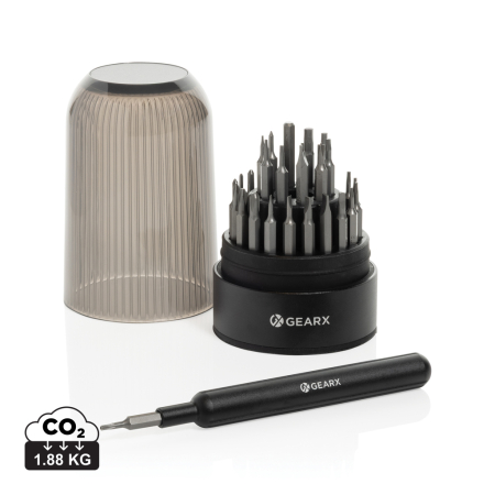 Noutati si inovatii - Set surubelnite Gear X 31 in 1 pentru reparatii de precizie, cu maner, 31 biti durabili, carcasa din silicon, PC si aluminiu, ambalaj FSC