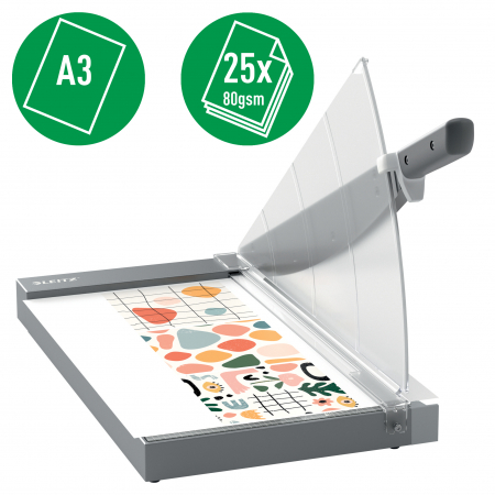 Ghilotine și Trimmere - Ghilotina Leitz Office Pro Precision, A3, 25 coli, indicator laser inclus, gri