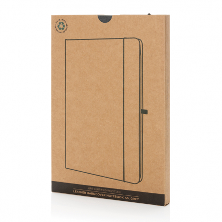 Agenda A5 piele reciclata GRS cu elastic si suport pix – personalizabila [12]