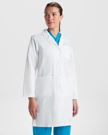 Halat de laborator dama Vaccine Woman, cambrat cu guler cu clapeta [1]
