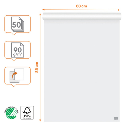 Hartie pentru flipchart NOBO Premium, 60x85 cm, 50 coli, 90 gsm, utilizare fata-verso [1]