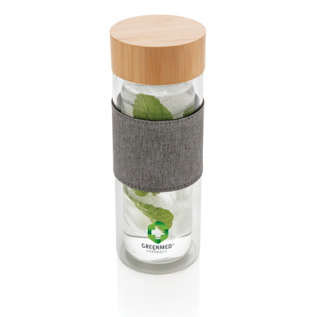 Sticla Impact cu perete dublu din sticla borosilicata si capac bambus, 360ml [8]