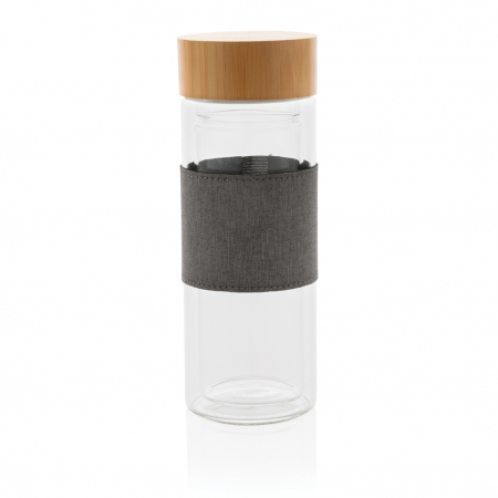 Sticla Impact cu perete dublu din sticla borosilicata si capac bambus, 360ml [4]