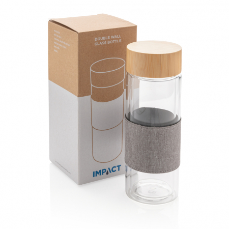 Sticla Impact cu perete dublu din sticla borosilicata si capac bambus, 360ml [18]