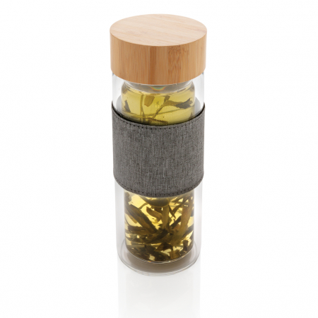 Sticla Impact cu perete dublu din sticla borosilicata si capac bambus, 360ml [2]