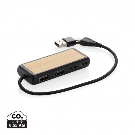 Electronice si accesorii tech - Hub USB dual input din plastic reciclat si bambus RCS Link, 2xUSB-A & 2xUSB-C