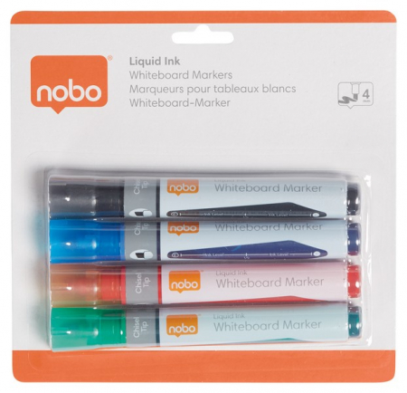 Marker NOBO, pentru table si flipcharturi, cerneala lichida, varf tip dalta 5-12 mm, standard, blister, 4 buc/set [4]