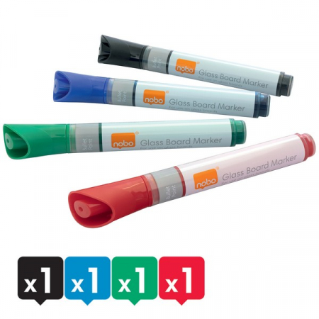 Marker NOBO, pentru table si flipcharturi din sticla, varf rotund 3 mm, standard, 4 buc/cutie [4]