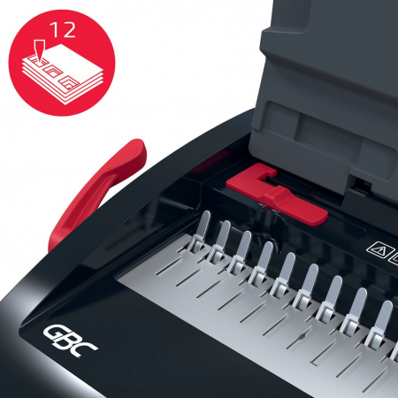 Masina de indosariat GBC CombBind CB12, manuala, cu spire din plastic, A4, 12/165 coli, negru-argintiu [3]