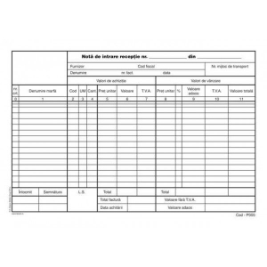 Tipografie si stampile - Nota intrare receptie 11 coloane A4, 100 file, print fata