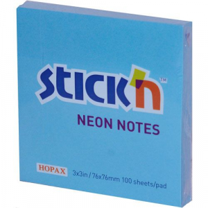 Accesorii diverse pentru birou - Notes adeziv 76x76 Hopax 100 file albastru fluorescent