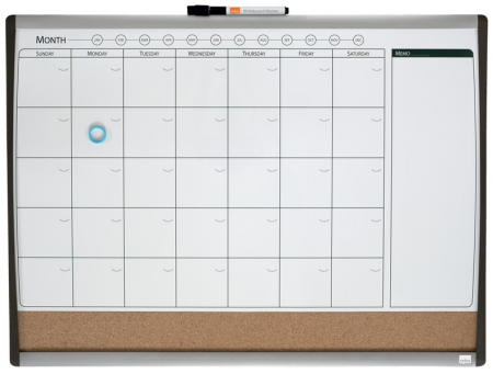 Table magnetice (whiteboard-uri) - Organizator NOBO Combo, lunar, magnetic si pluta, 58.5x43 cm, include marker, burete si magneti