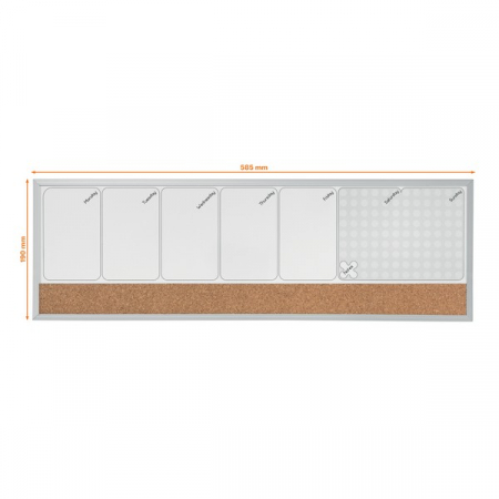 Organizator NOBO Combo, saptamanal, magnetic si pluta, 58x19 cm, marker inclus, alb, rama gri [3]
