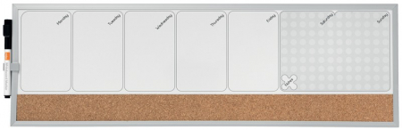 Table magnetice (whiteboard-uri) - Organizator NOBO Combo, saptamanal, magnetic si pluta, 58x19 cm, marker inclus, alb, rama gri