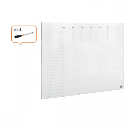Organizator NOBO, saptamanal, acrylic, pentru birou sau perete,  A4, marker inclus, transparent [2]