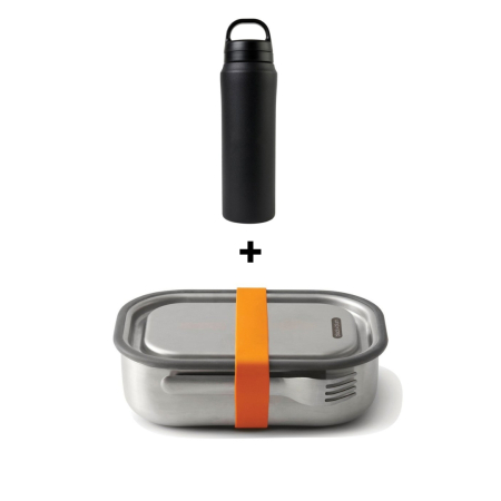 Pachete Cadou Premium - Pachet Cadou Lunch To Go Caserola mare Portocaliu din inox + Sticla termoizolanta Rowan Negru