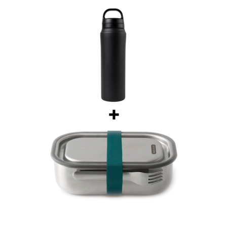 Pachete Cadou Premium - Pachet Cadou Lunch To Go Caserola mare turcoaz din inox + Sticla termoizolanta Rowan Negru