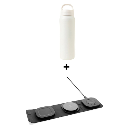 Pachete Cadou Premium - Pachet Cadou Winter Desk Tech Sticla termoizolanta Alba + Incarcator wireless 3-in-1 pliabil