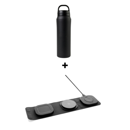 Pachete Cadou Premium - Pachet Cadou Winter Desk Tech Sticla termoizolanta Neagra + Incarcator wireless 3-in-1 pliabil