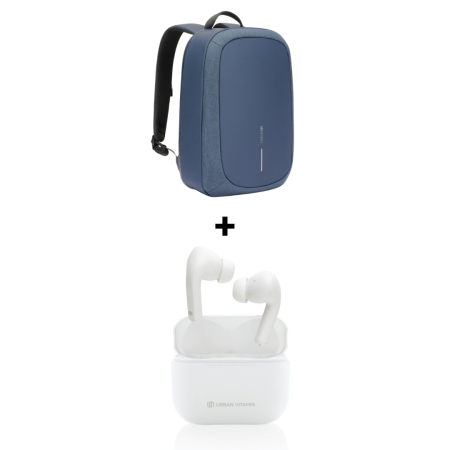 Pachete Cadou Premium - Pachet Cadou Work From Anywhere Rucsac Bobby Bleumarin + Casti Wireless Albe Alamo ANC - XD Design + Urban Vitamin
