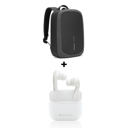 Pachete Cadou Premium - Pachet Cadou Work From Anywhere Rucsac Bobby Edge Negru + Casti Wireless Albe Alamo ANC